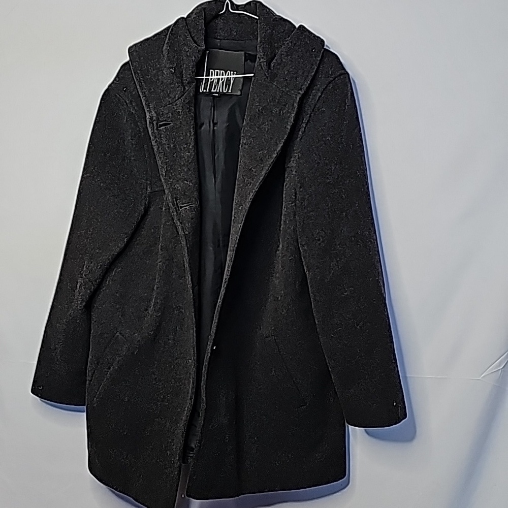 J. Percy 100% merino wool gray grey breastfed hooded hoodie pea coat sz XL